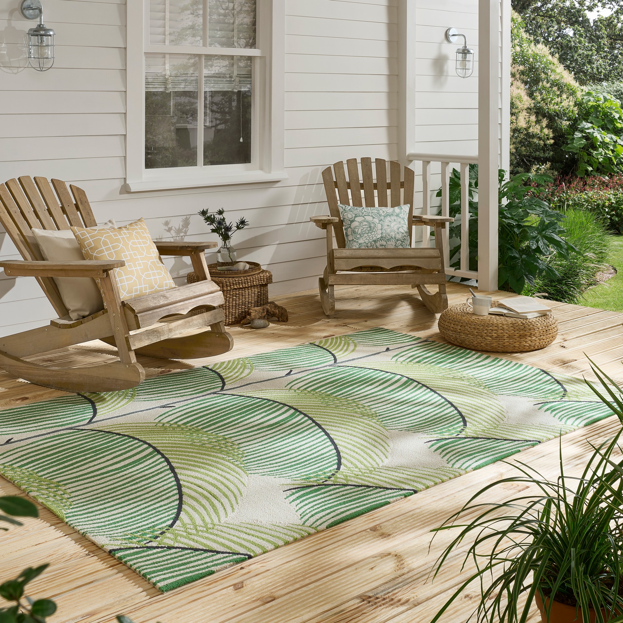 Manila Leaf Indoor Outdoor Rugs 446107 By Sanderson In Botanical Green